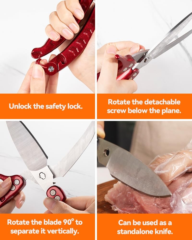 Red Stainless Steel Heavy Duty Poultry Shears Multi-Purpose Kitchen Scissors