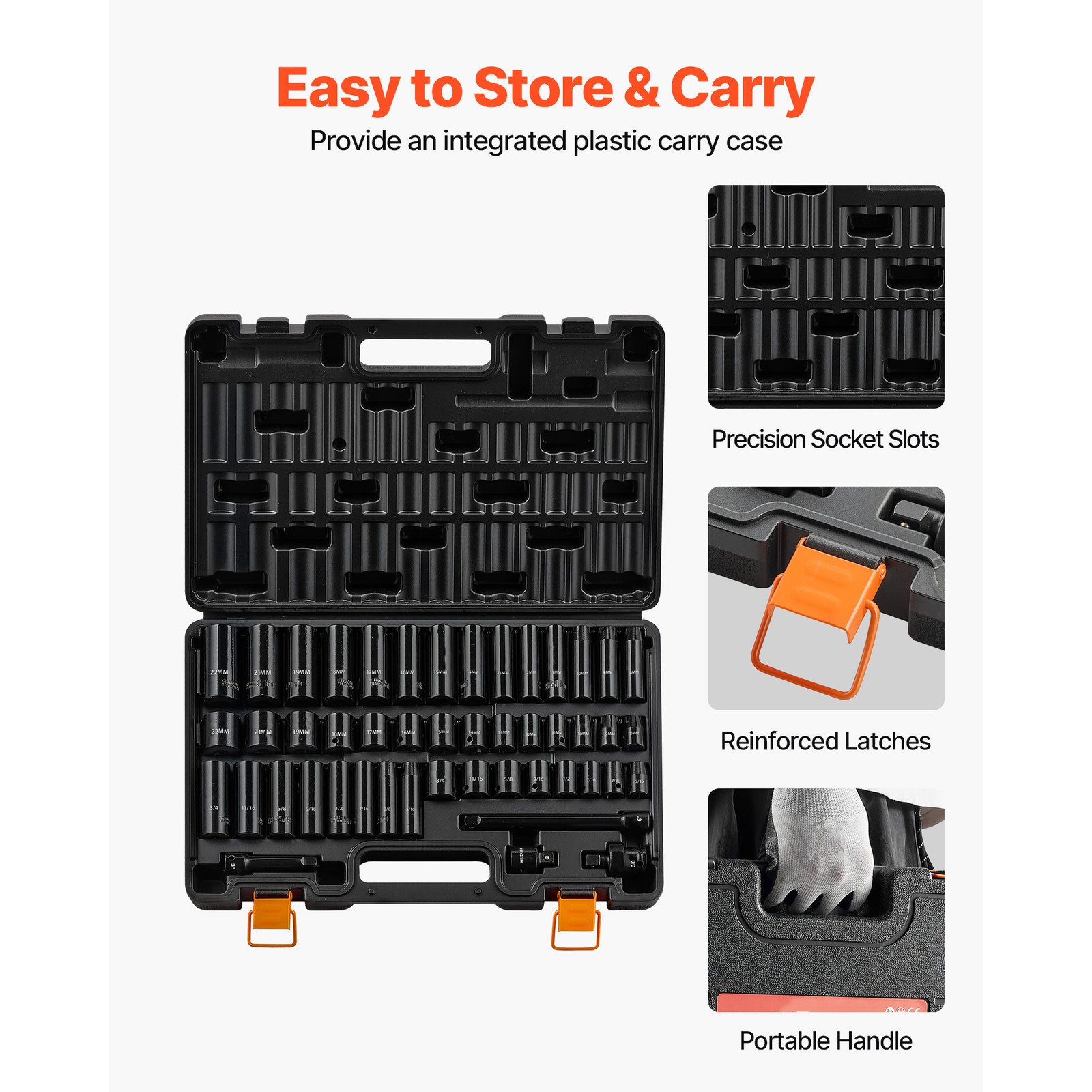 Impact Socket Set, 3/8" Drive, 48-Piece Socket Set, 6-Point Sockets