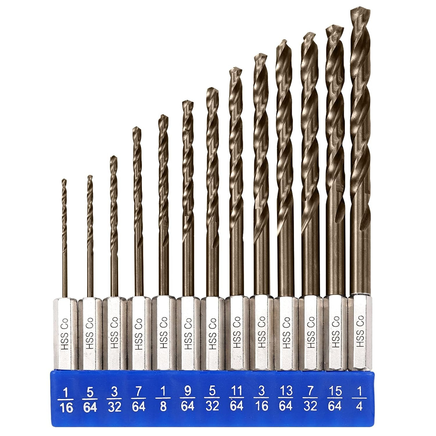 Hex Shank Cobalt Drill Bit Set for Metal and Hardened Steel, 13Pcs 1/16"-1/4" M3