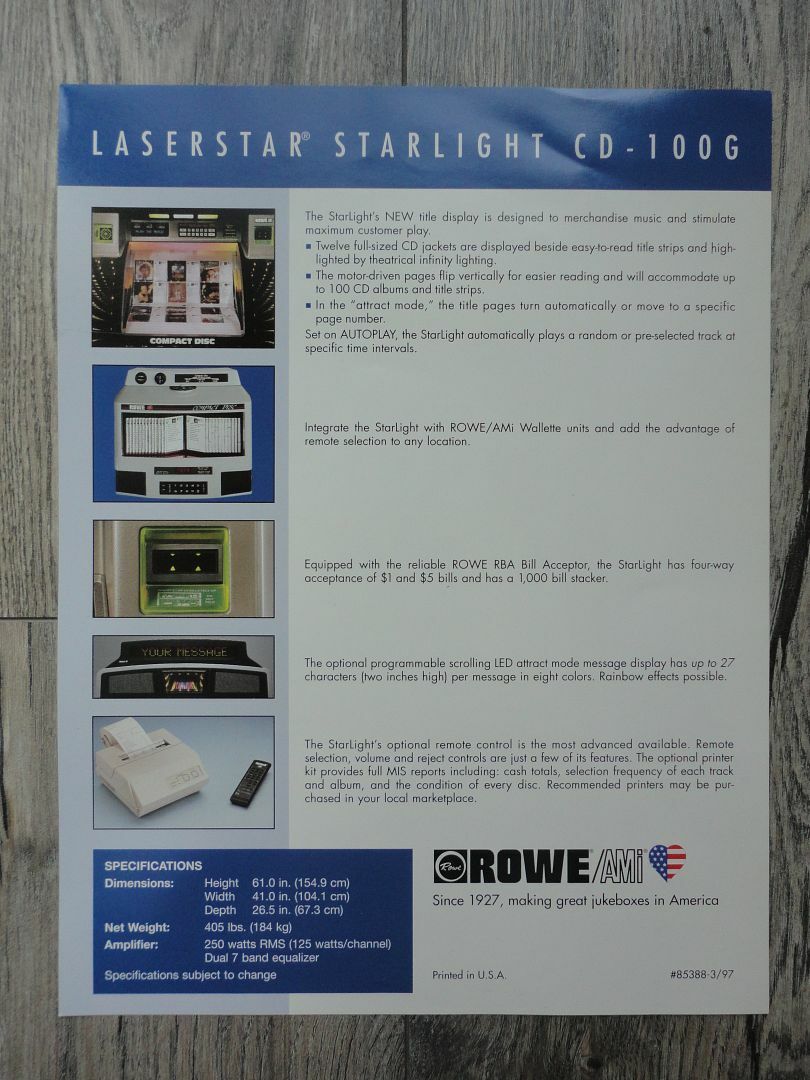 Laserstar Starlight Jukebox Rowe Flyer 1997