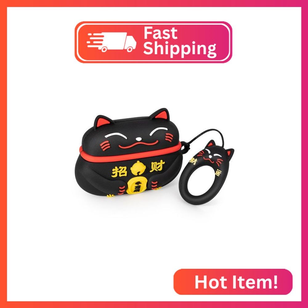 YONOCOSTA for AirPods Pro Case, Cute Black Lucky Cat AirPods Pro 2 Case Animal F
