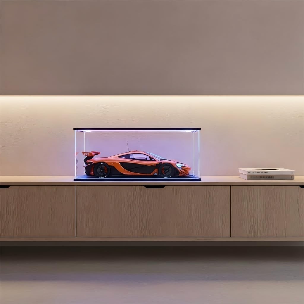Car Display Case Acrylic RGB LED Light 1/18 Rack Nascar Model Diecast Clear Box