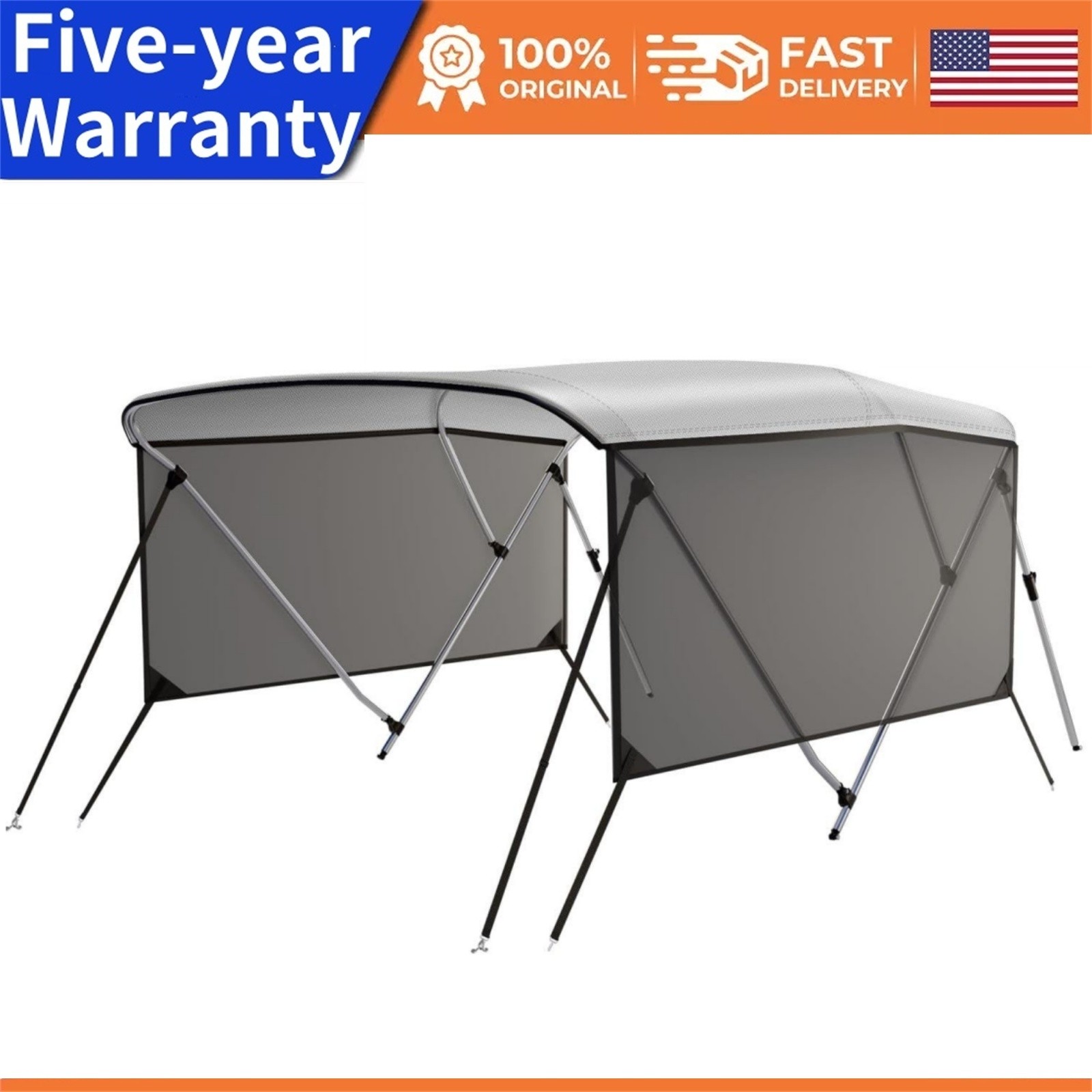 3 Bow Bimini Tops for Boats Marine Grade Canvas Bimini Top Cover 6'Lx46"Hx73-78"