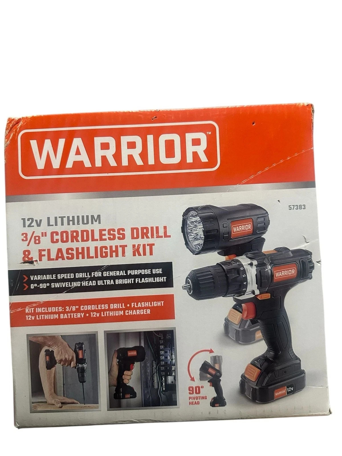 Warrior 12V Lithium 3/8-inch Cordless Drill and Flashlight Kit 2-Tool Kit