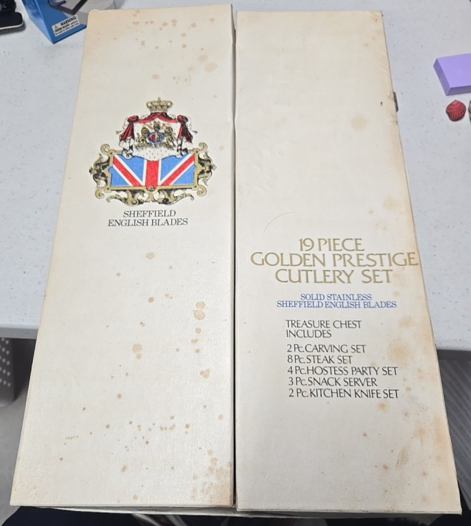 Vintage Knives Sheffield English Blades 19 Piece Golden Prestige Cutlery Floral