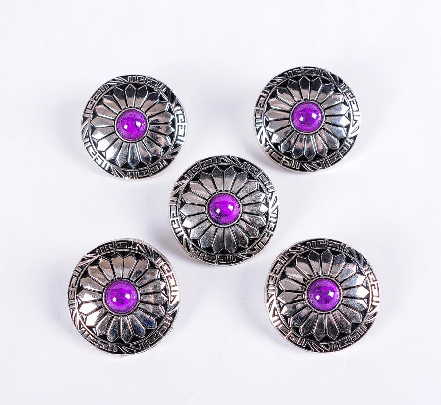 10X 30MM SUN FLOWER PURPLE TURQUOISE Silver SCREW BACK EQUESTRIAN DECOR CONCHOS