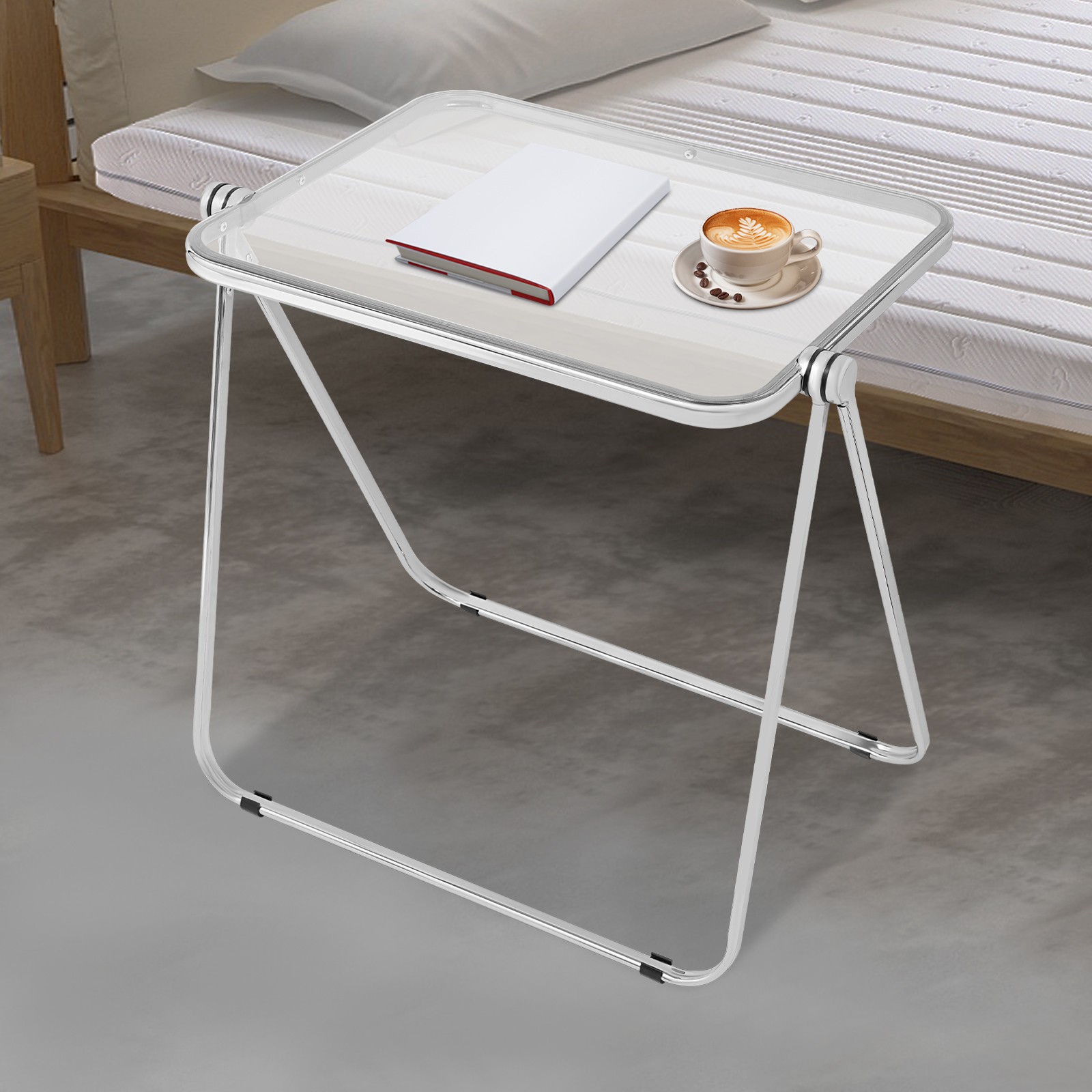 Silver& Clear Foldable Side Table Tiny Computer Desk for Home Office Indoor