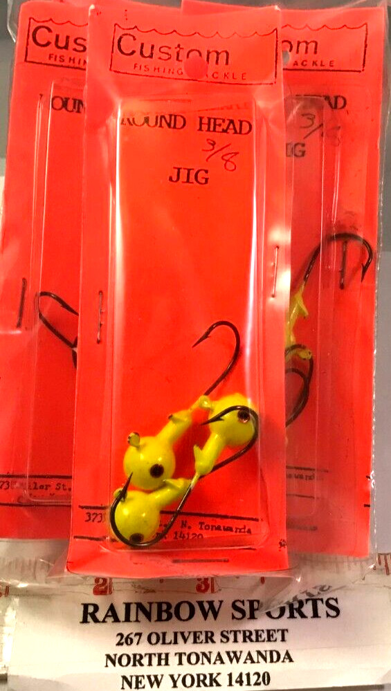 15 - 3/8oz. Fl. YELLOW painted ROUNDHEAD JIG with a prizm eye (chartreuse)