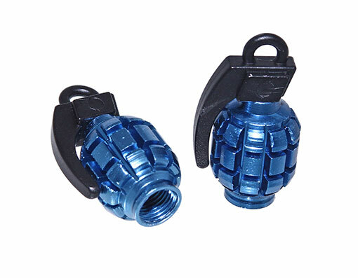 Bike Grenade Valve Caps Blue Schrader Valve. Bike parts,Bicycle parts.