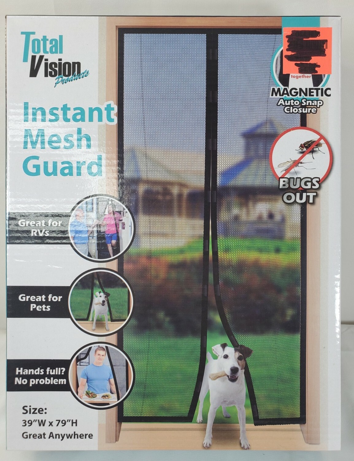 NEW TOTAL VISION INSTANT MESH GUARD 39" X 79" INSTANT SCREEN DOOR MAGNETIC CLOSE