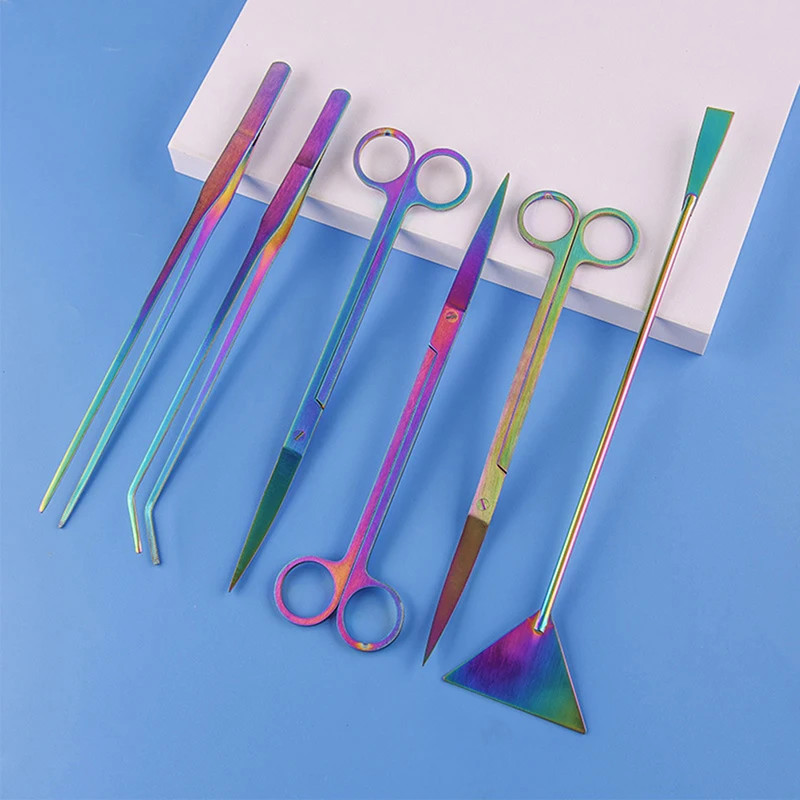 Aquarium Stainless Scissor Cleaning Tool Plant Tweezers Fish Tank Kit Colorful
