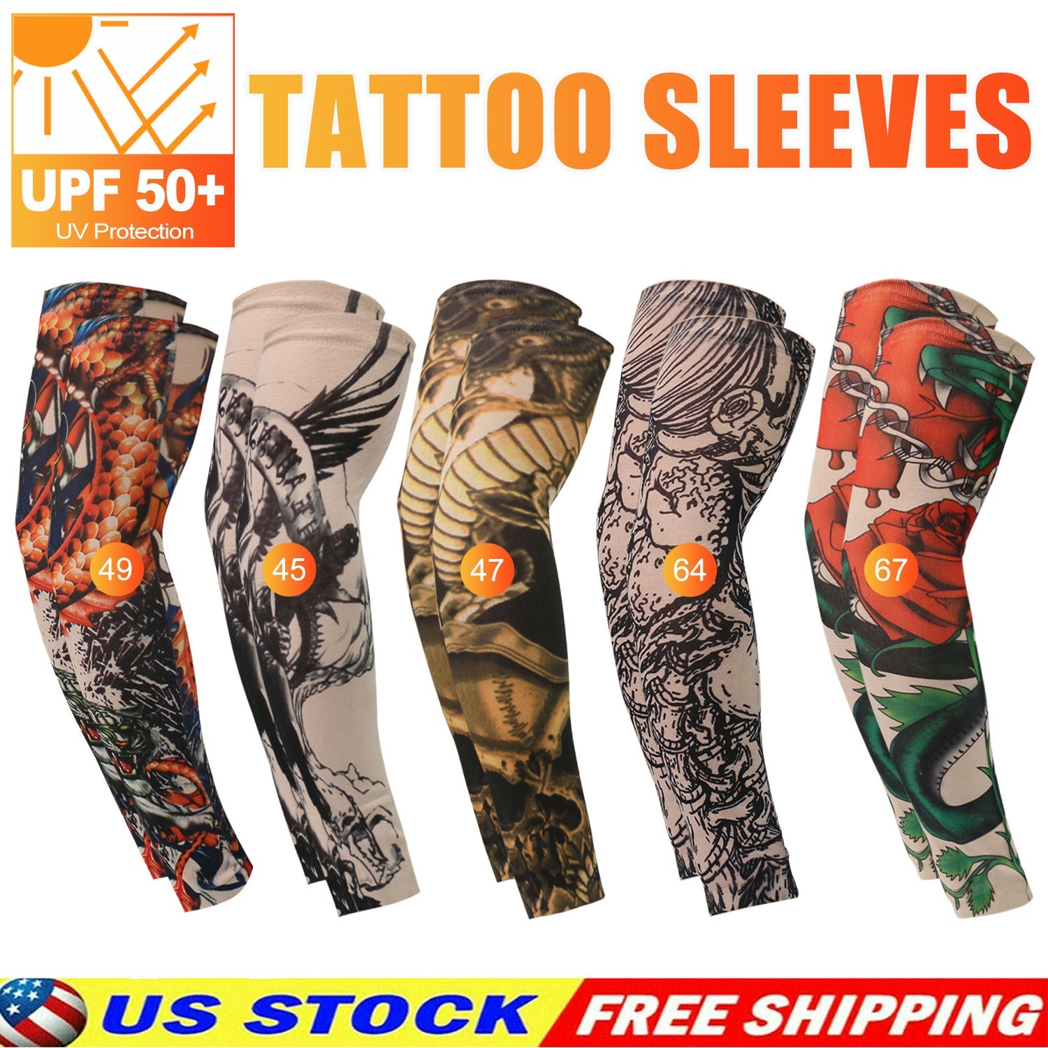 2/10PCS Tattoo Cooling Arm Sleeves Cover Basketball Golf Sport UV Sun Protection