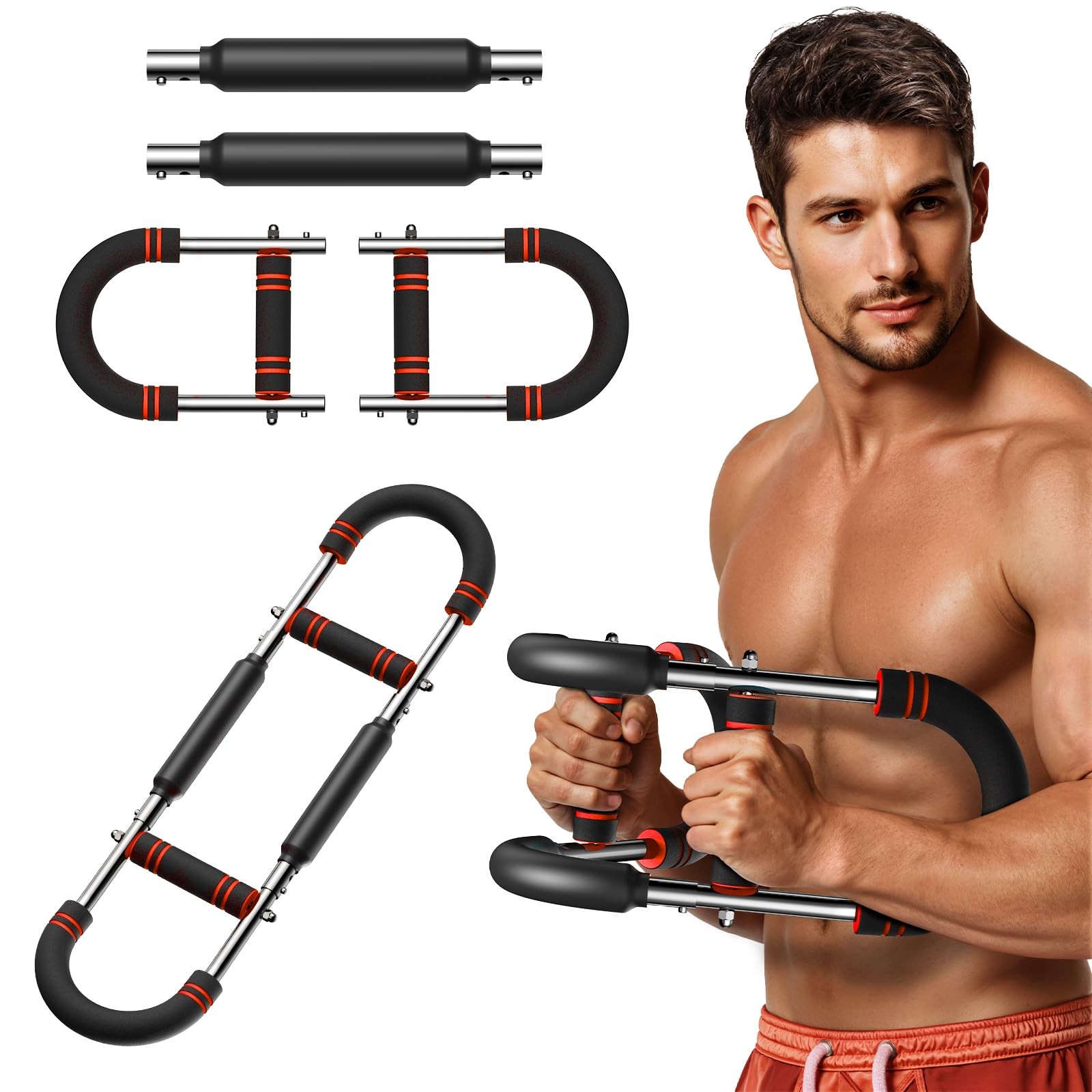 MERACH Twister Arm Trainer, Adjustable Power Bar, Chest Workout Red