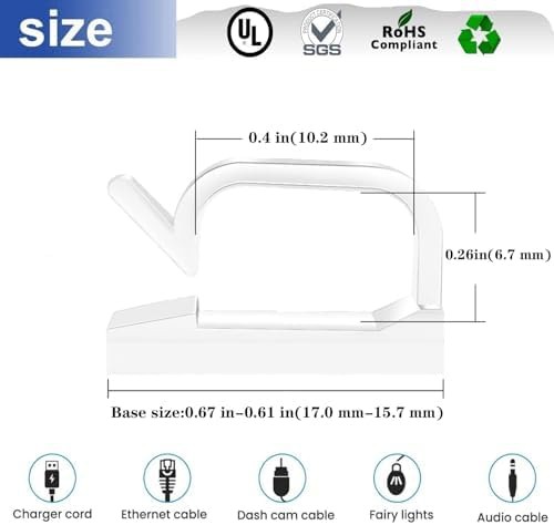 Cable Clips，100PCS Electrical Cord Management Adhesive Cable Wire Clip Wire C...