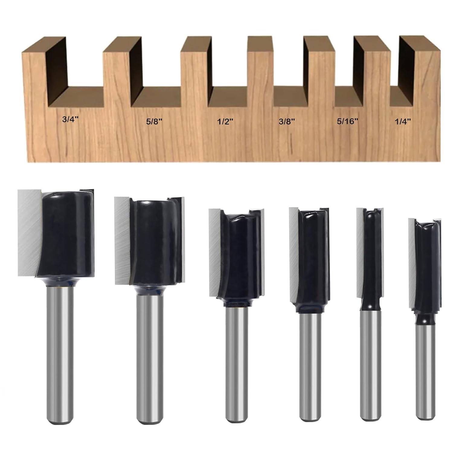 6Pcs Straight Router Bit Set 1/4 Shank, Double 6pcs straight bit shank