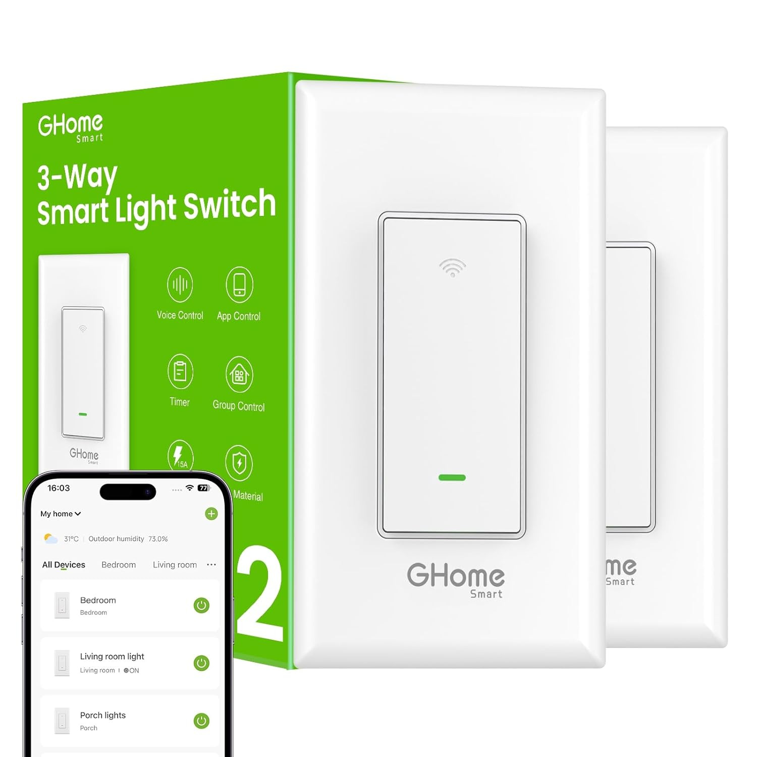 Switch, 3 Way Light Wi-Fi Switch Compatible with Alexa and Google Home, 2.4Ghz S