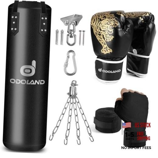 Punching Bag Set for Adults, 4FT PU Heavy Boxing Bag Set with 12OZ 6-in-1