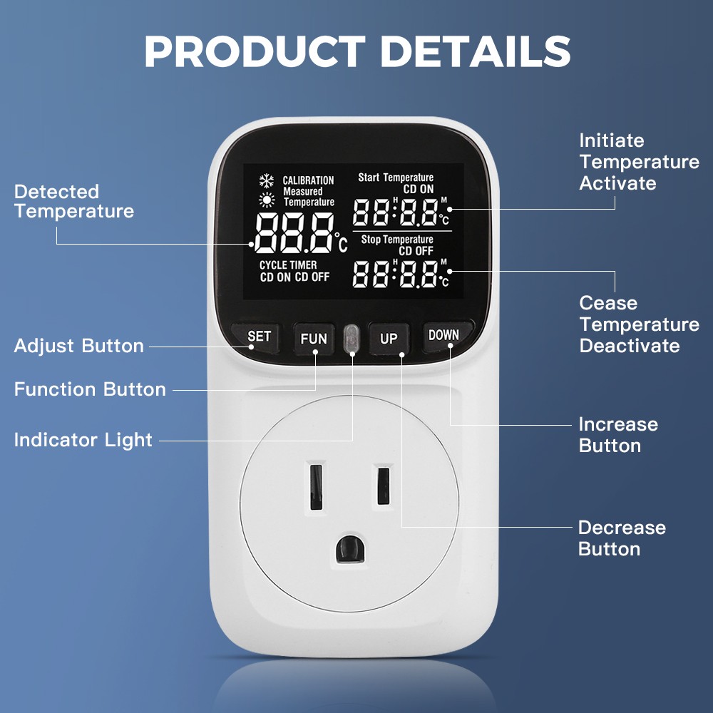 Digital Thermostat Outlet Plug Temperature Controller Heating Cooling with Probe