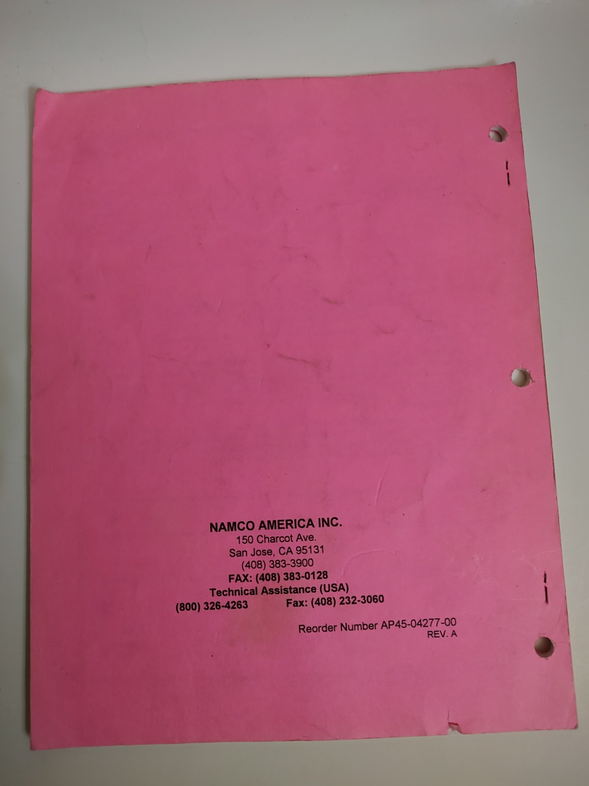 Namco Alpine Racer Preliminary Operator’s Manual Arcade Game