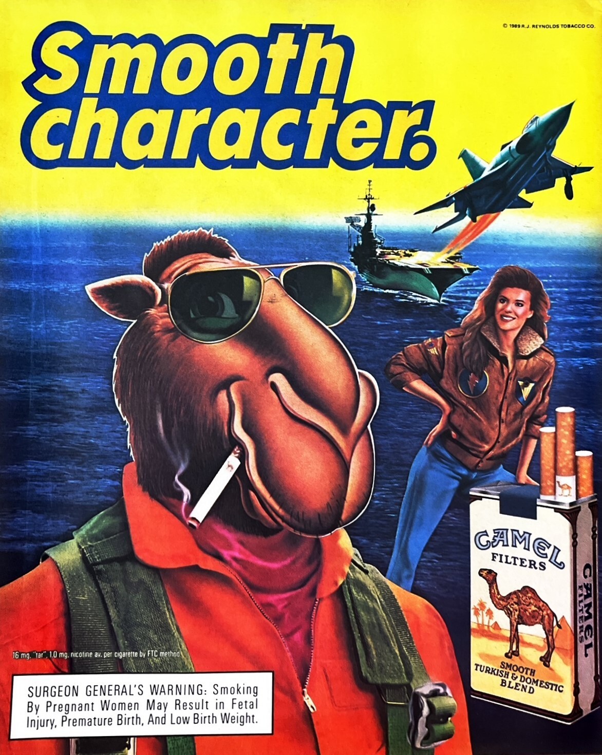 1990 JOE CAMEL Vintage Print Ad Cigarettes Military Fighter Jet Theme