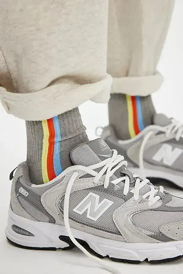 NWT FP‎ Movement Tempo Quarter Crew Socks in Grey with Stripe Athletic SOLD OUT!
