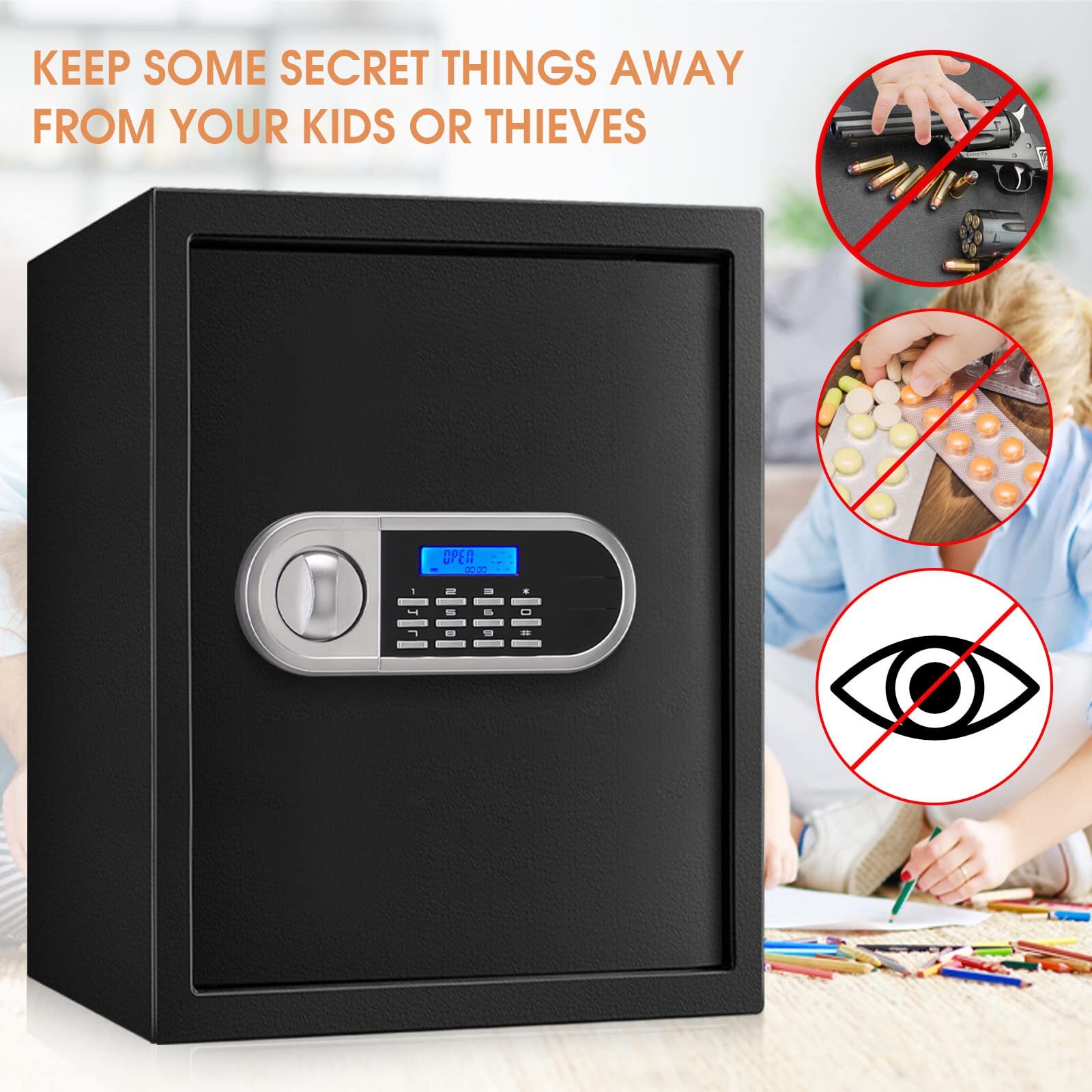 Fireproof 2.8 Cuft Home Safe Box with Digital Keypad & Removable Shelf