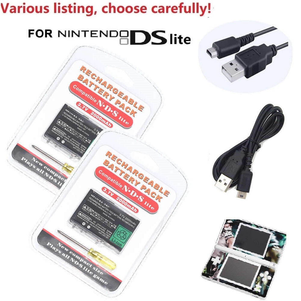 Battery + USB Charging Power Cable for Nintendo DS Lite DSL NDSL USG-003 2000mAh