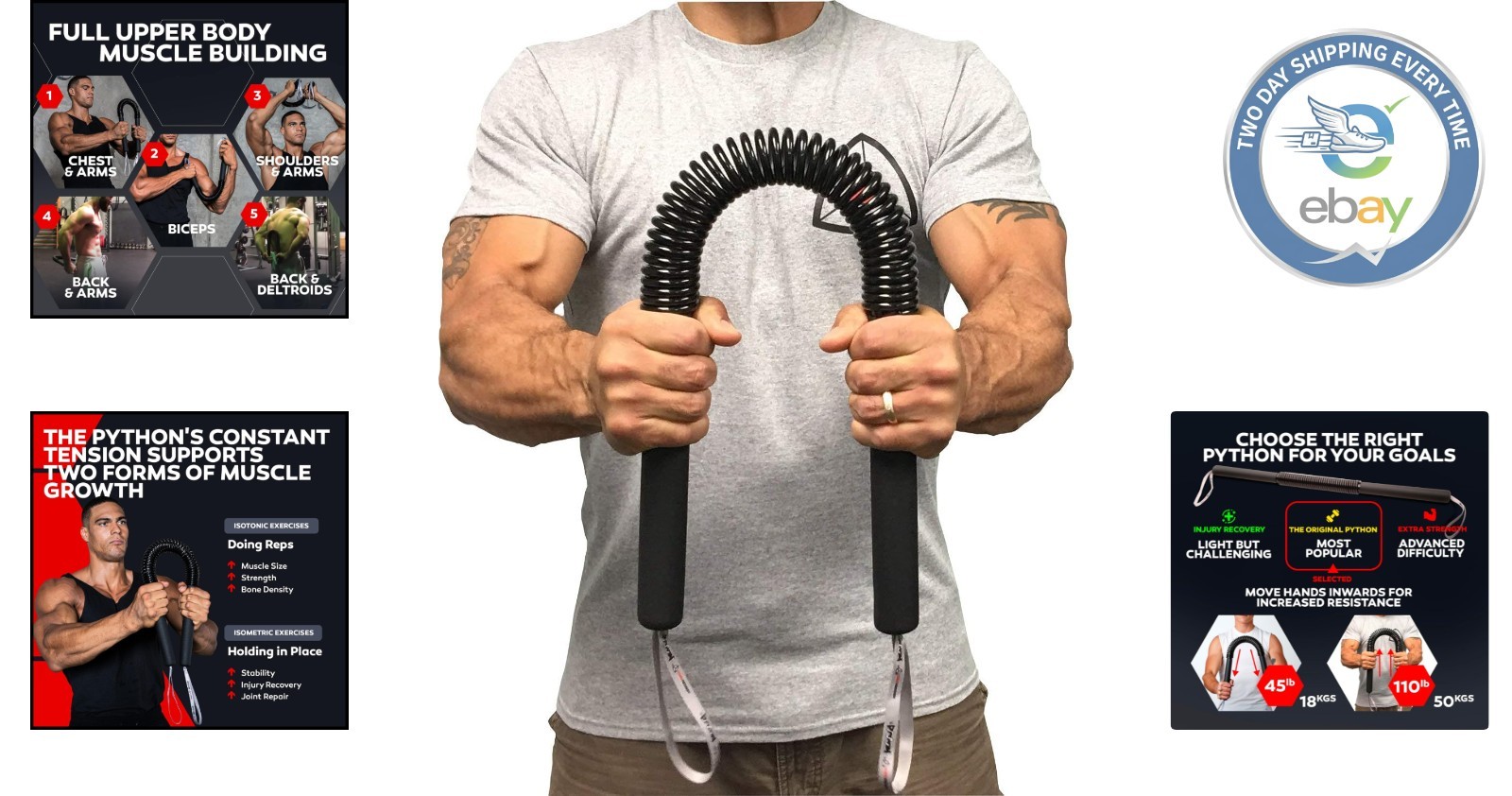 Python Power Twister - Upper Body Strength Training Tool (45-110 lbs)