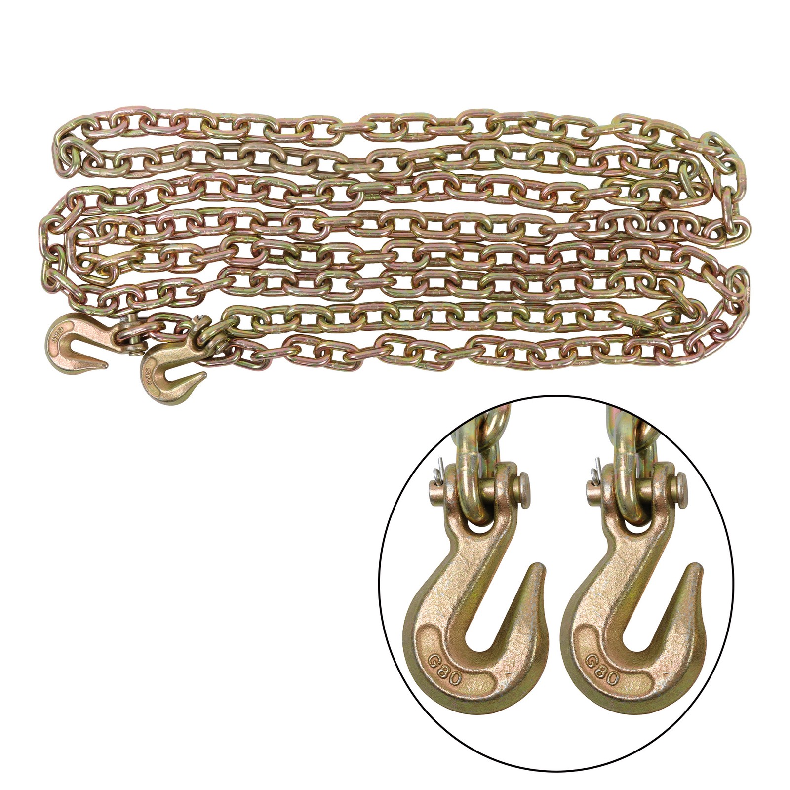 G80 Steel 3/8In × 20FT Binder Transport Chain Tow Chain With Grab Hooks 7100Lbs