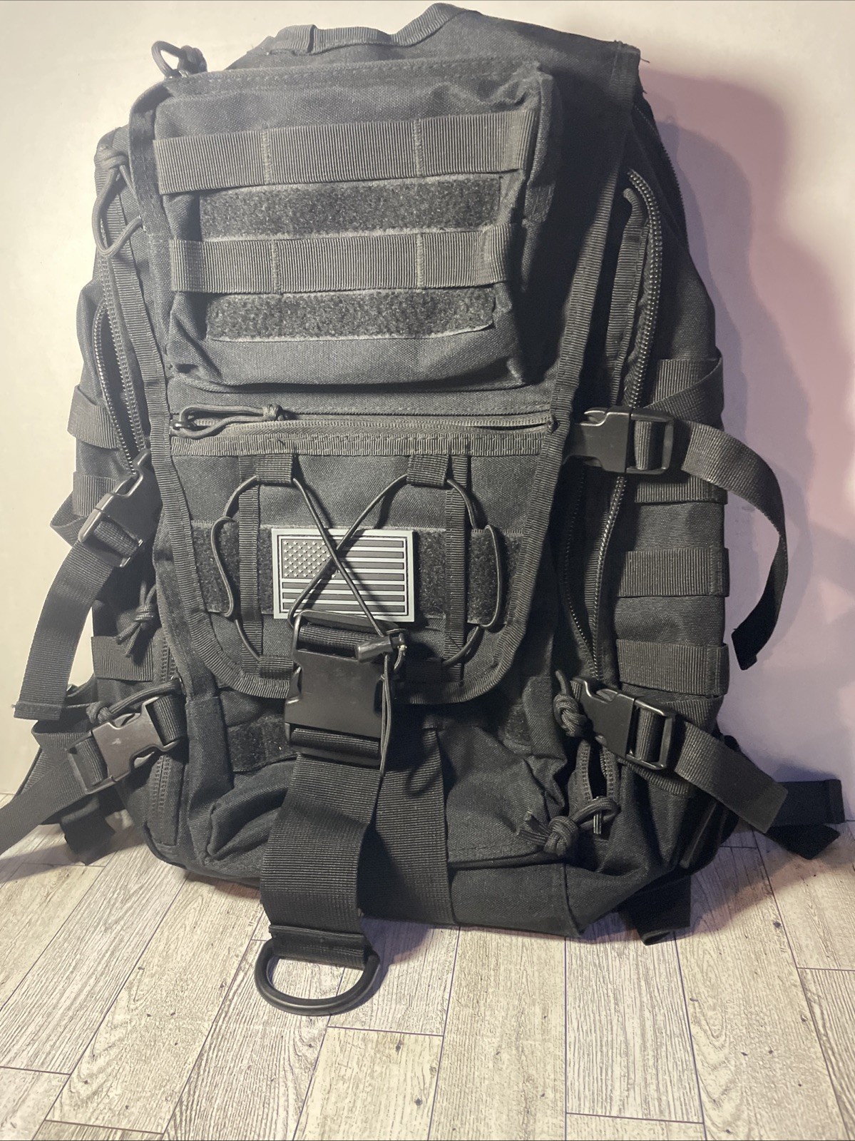 Large Black Military Style Tactical Backpack with many pockets for Storage