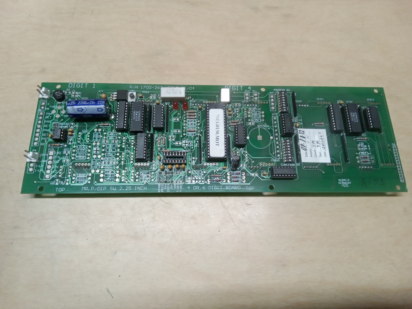 MR.P/DIP SW 2.25INCH P/N 1700-262 VER.B 01/04  4OR 6 DIGIT BOARD