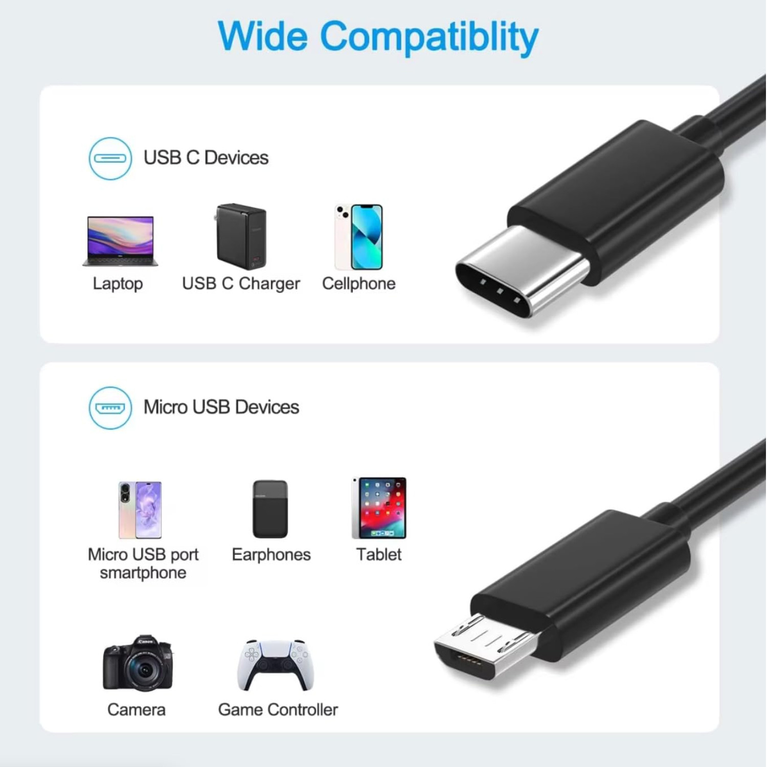 USB Type C to Micro 5V/2.4A Data & Sync Transfer OTG charging cable - Black Lot
