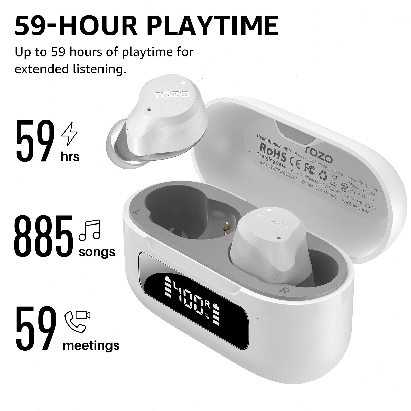 TOZO NC9 Active Noise Canceling Wireless Earbuds Waterproof Bluetooth Headset