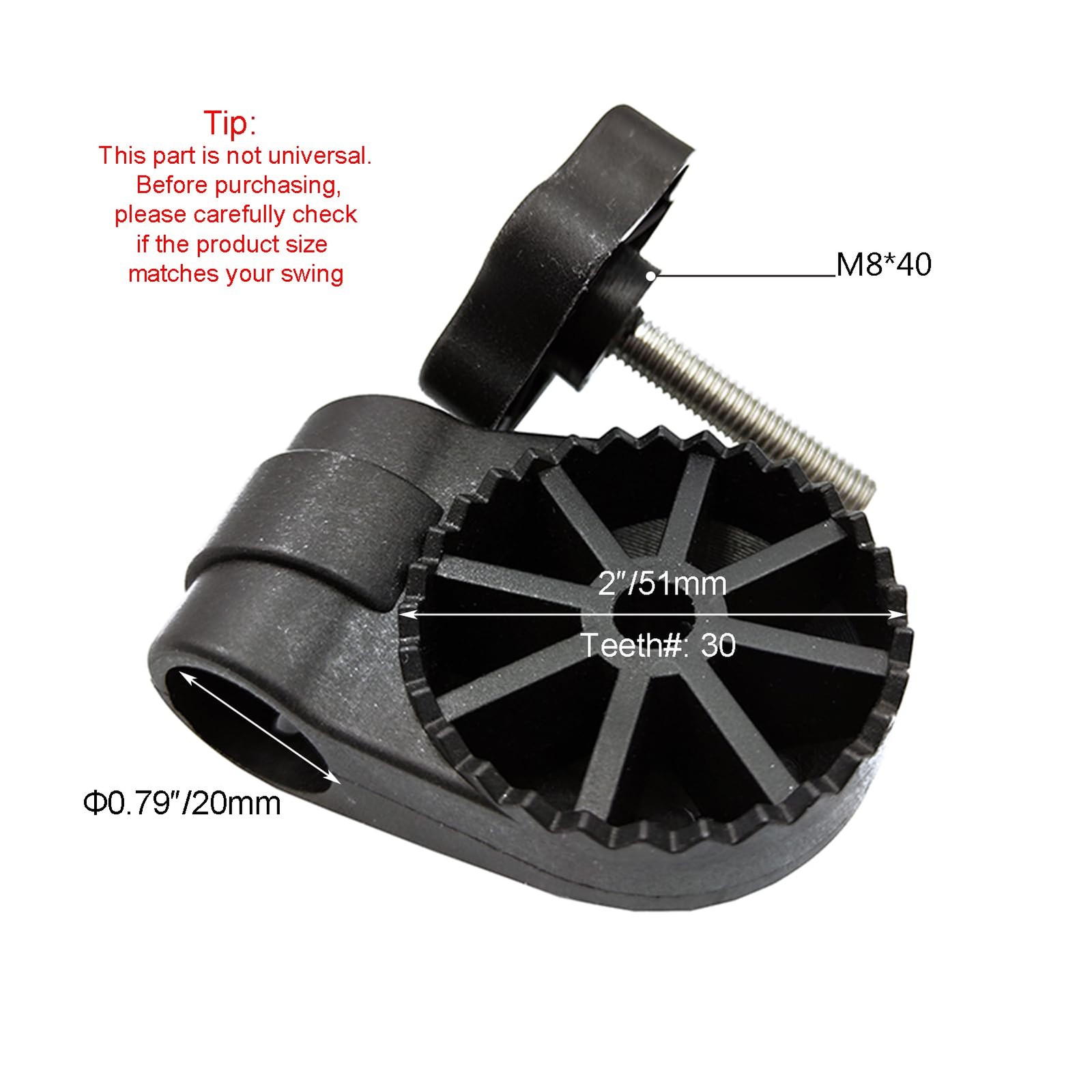 Timyrimy Garden Swing Plastic Fittings for RUS4180-2002 Swing, 2" Gear Black