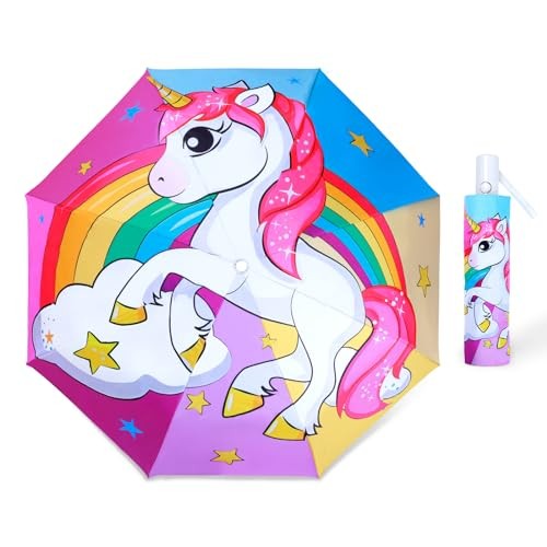 Kids Folding Umbrella Auto Open/Close Anti-rebound Safe Design UV Unicorn