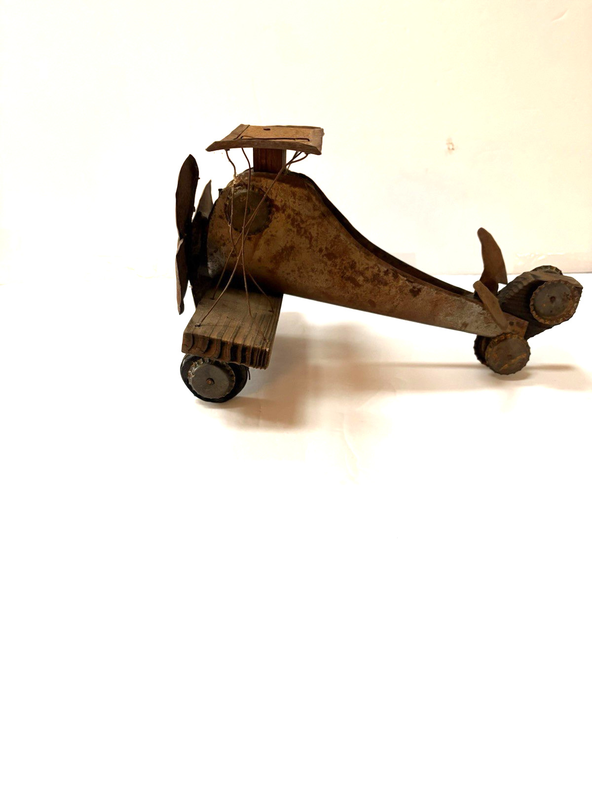 12" Antique/Vintage Tin and Wood Handmade Airplane WW1 Fighter 9"Wings