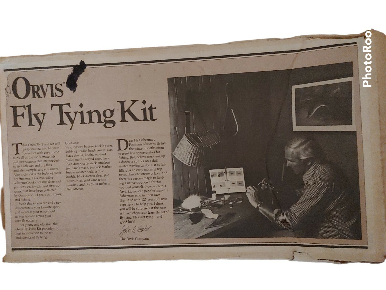 Orvis Fly Tying Kit Vintage Tools, Hooks ,feathers, missing reference book