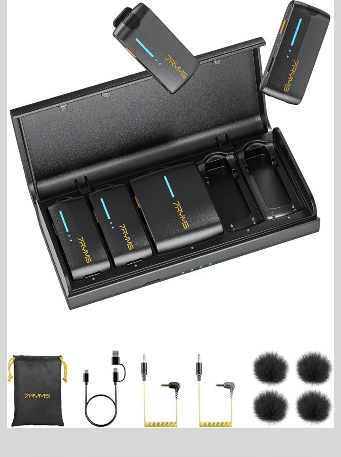7RYMS iRay DW40 Wireless Lavalier Microphone System with 4 Transmitter, Noise