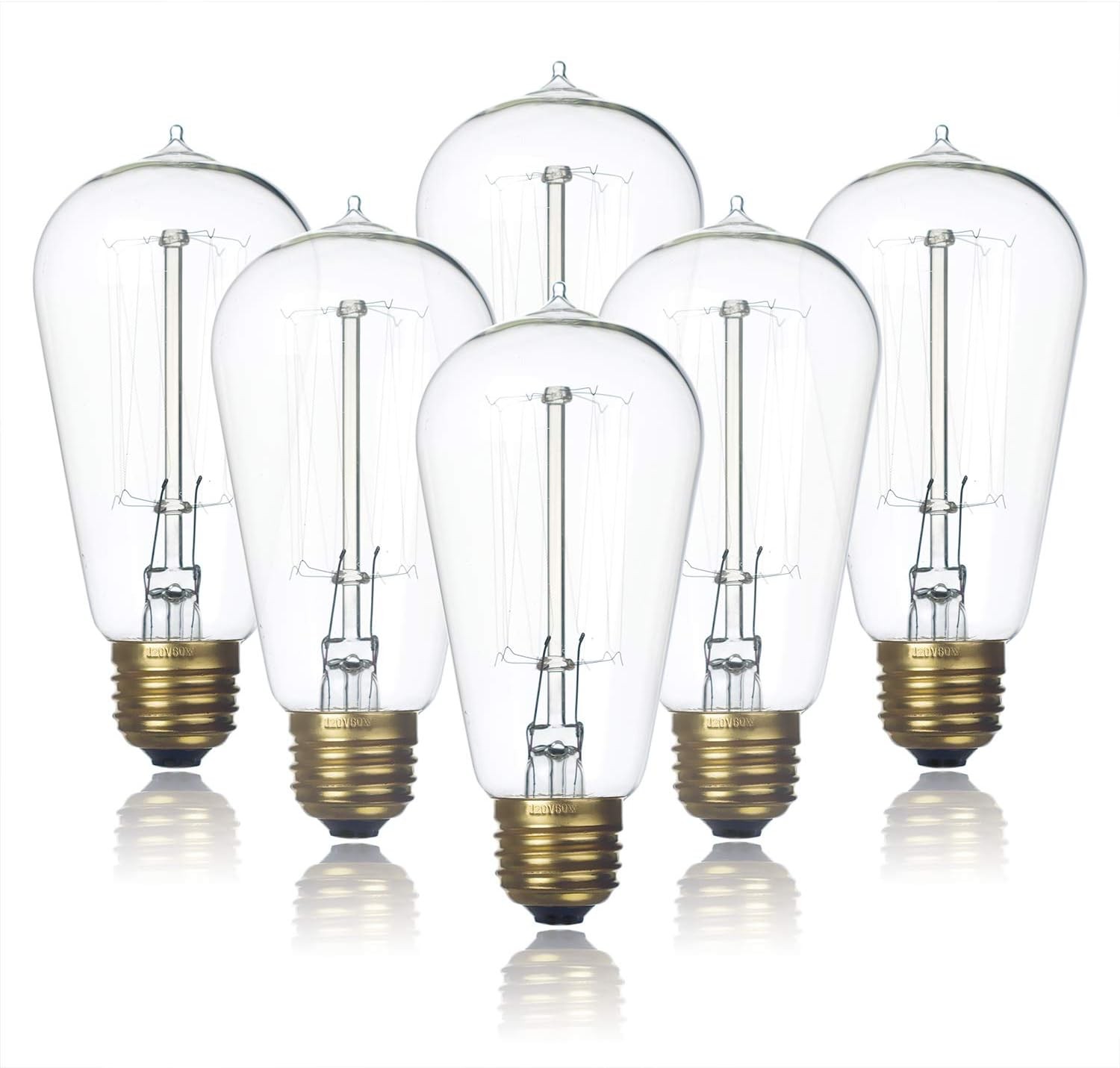 Jslinter 6-Pack Edison Light Bulb, Warm White 6 Count (Pack of 1),