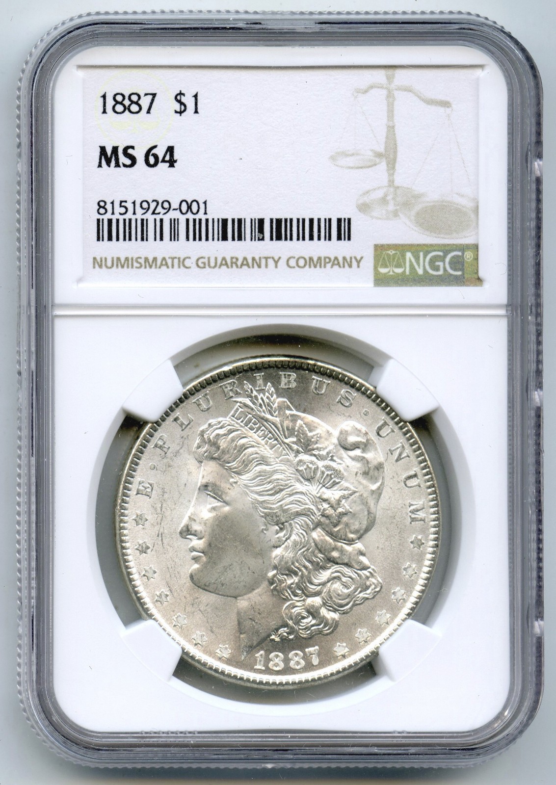 1887 Morgan Silver Dollar NGC MS64 Certified - Philadelphia Mint - Q739