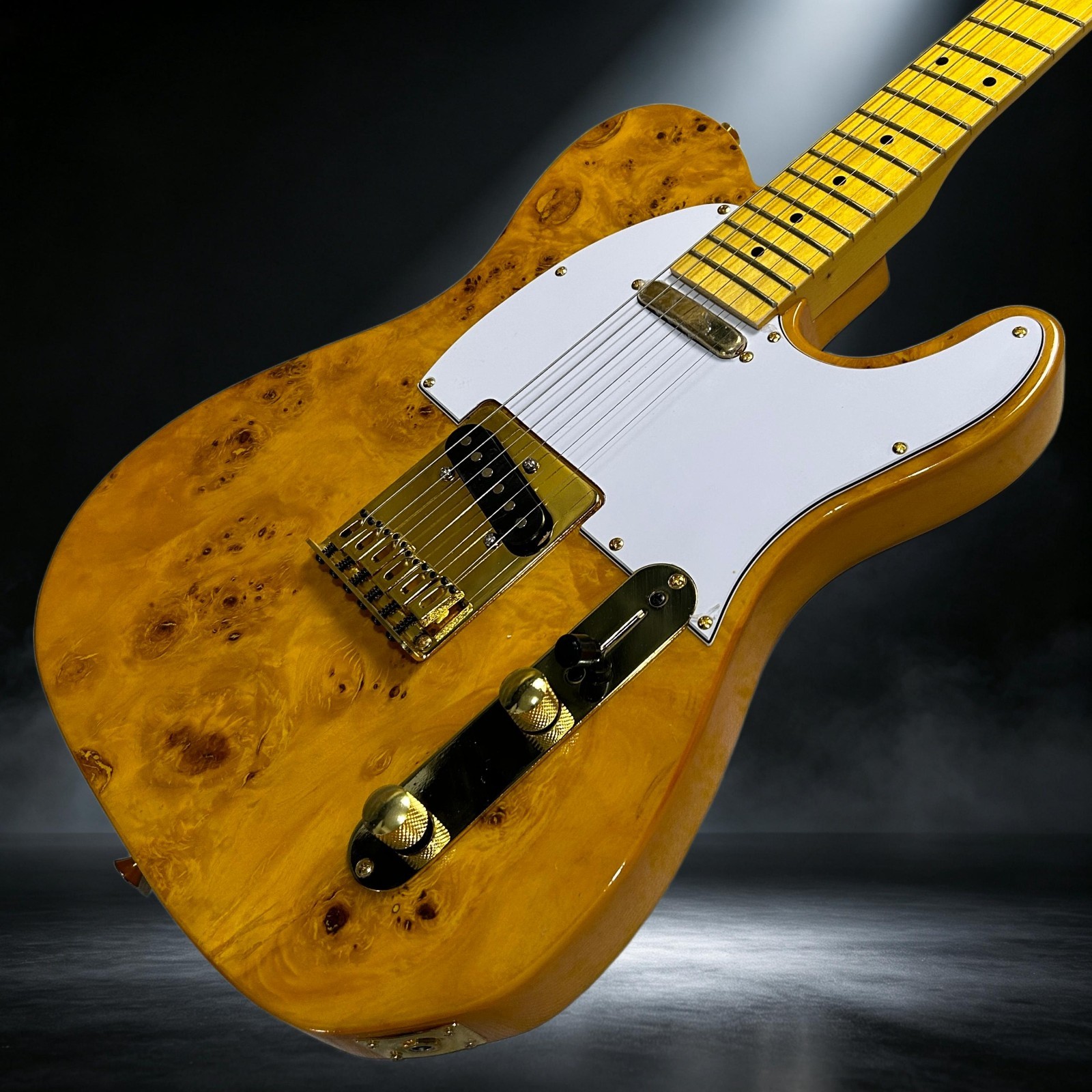 Tele Electric Guitar Transparent Yellow Color Burl Maple Top Maple Fretboard