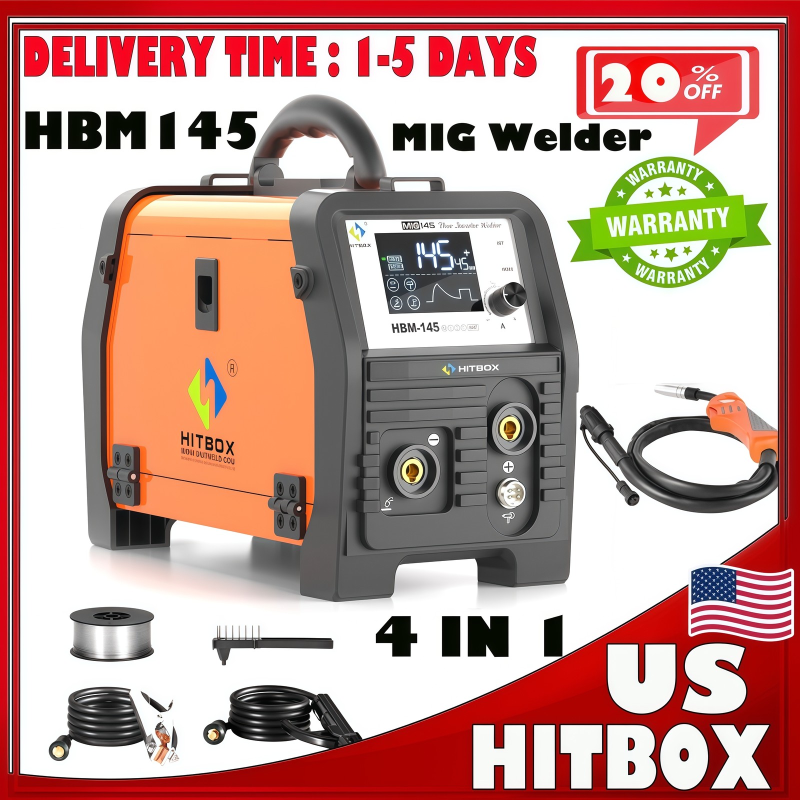 Hitbox 4IN1 MIG Welder Spool Gun/MMA/Gasless/Lift TIG Welding Machine 110V&220V