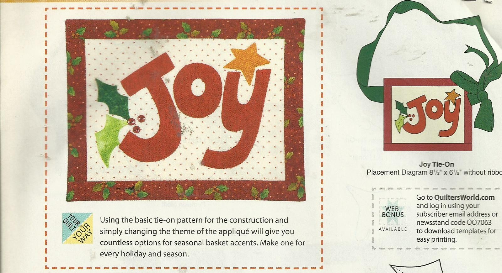 F0062 GIVE THANKS TIE ON & JOY QUILT PATTERN/INSTRUCTIONS