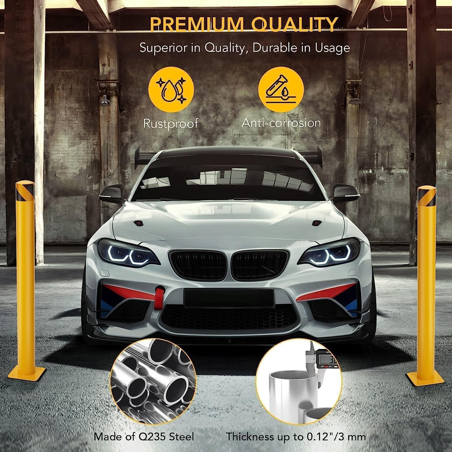 ✨2Pack 42'' Safety Bollard Posts for Facility & Current Protection 4.5" Diameter