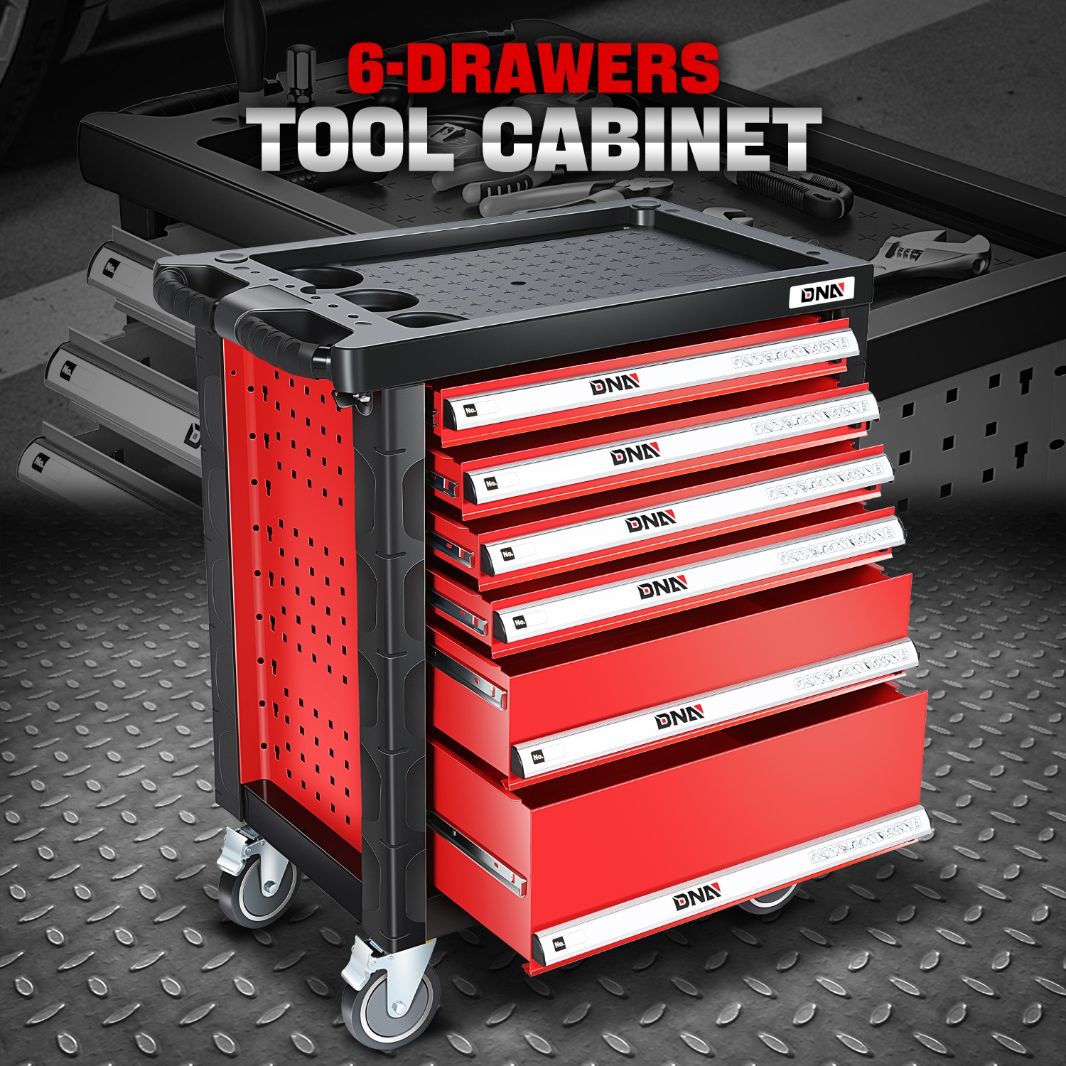 6-Drawer Plastic Top Rolling Tool Trolley Chest Storage Cabinet w/ Wheels & Keys