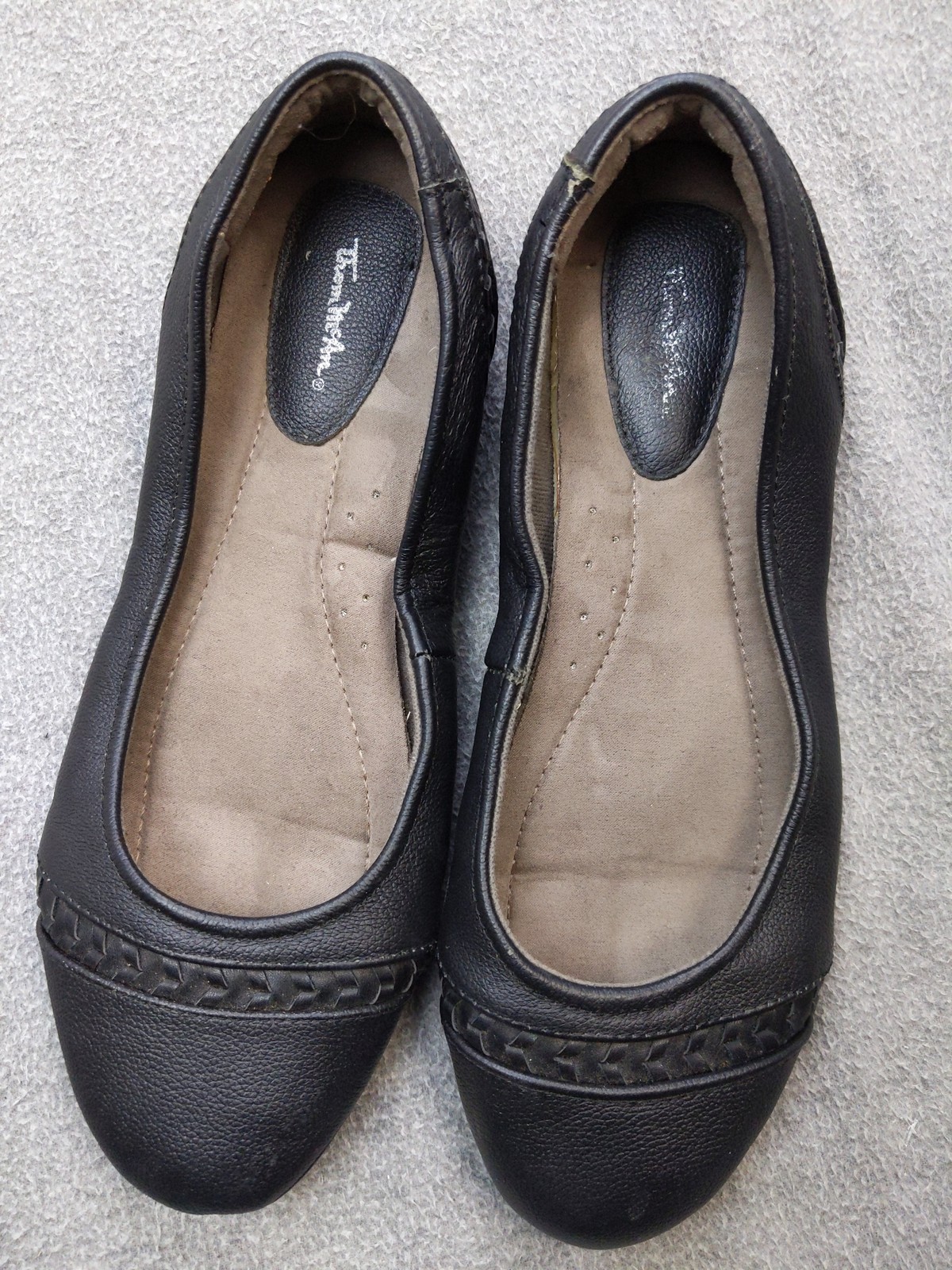 Thom McAn Shoes Womens 9.5 Black Woven Trim Ballet Flats Comfort Casual Work