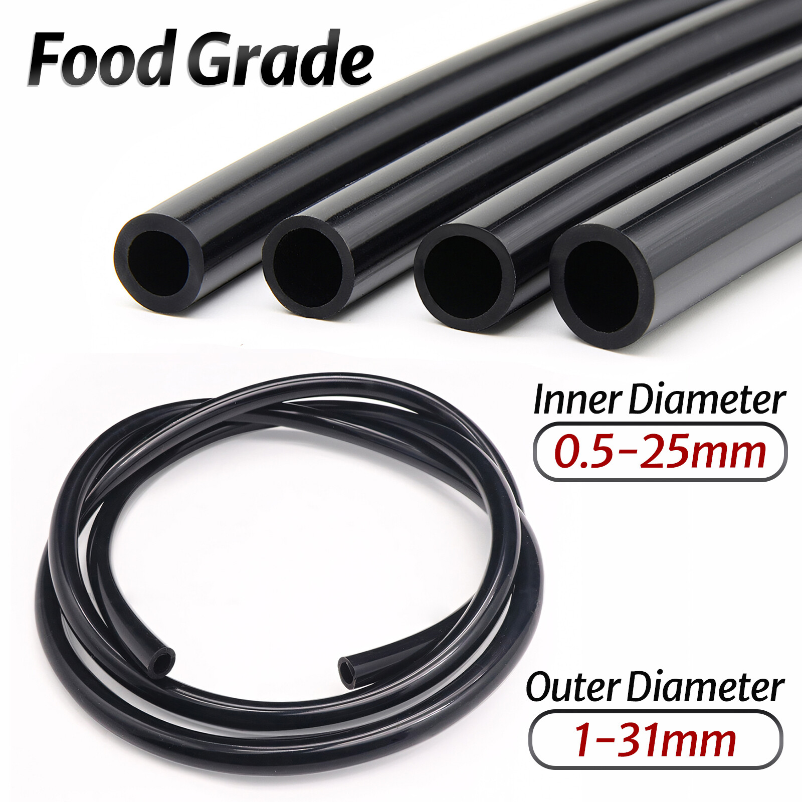 Food Grade Black Silicone Vacuum Tube Beer Hose Pipe Soft Rubber ID 0.5mm-25mm