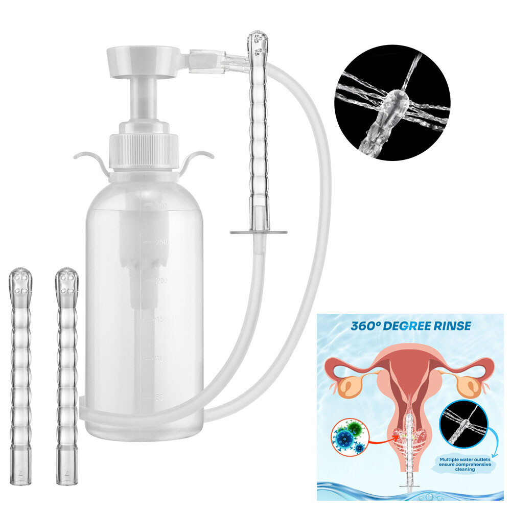 300ml Pump Action Douche Enema Bottle with Nozzle Vaginal Anal Clean Tool Kit
