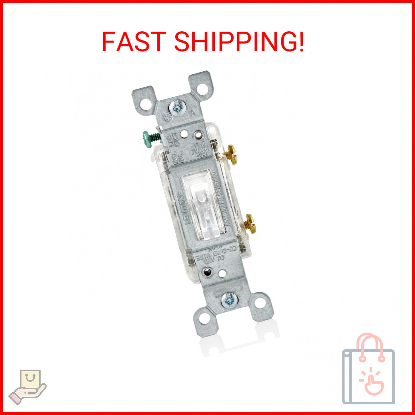 Leviton 15-Amp Toggle LED Illuminated Single-Pole Switch, L1461-2C, Clear
