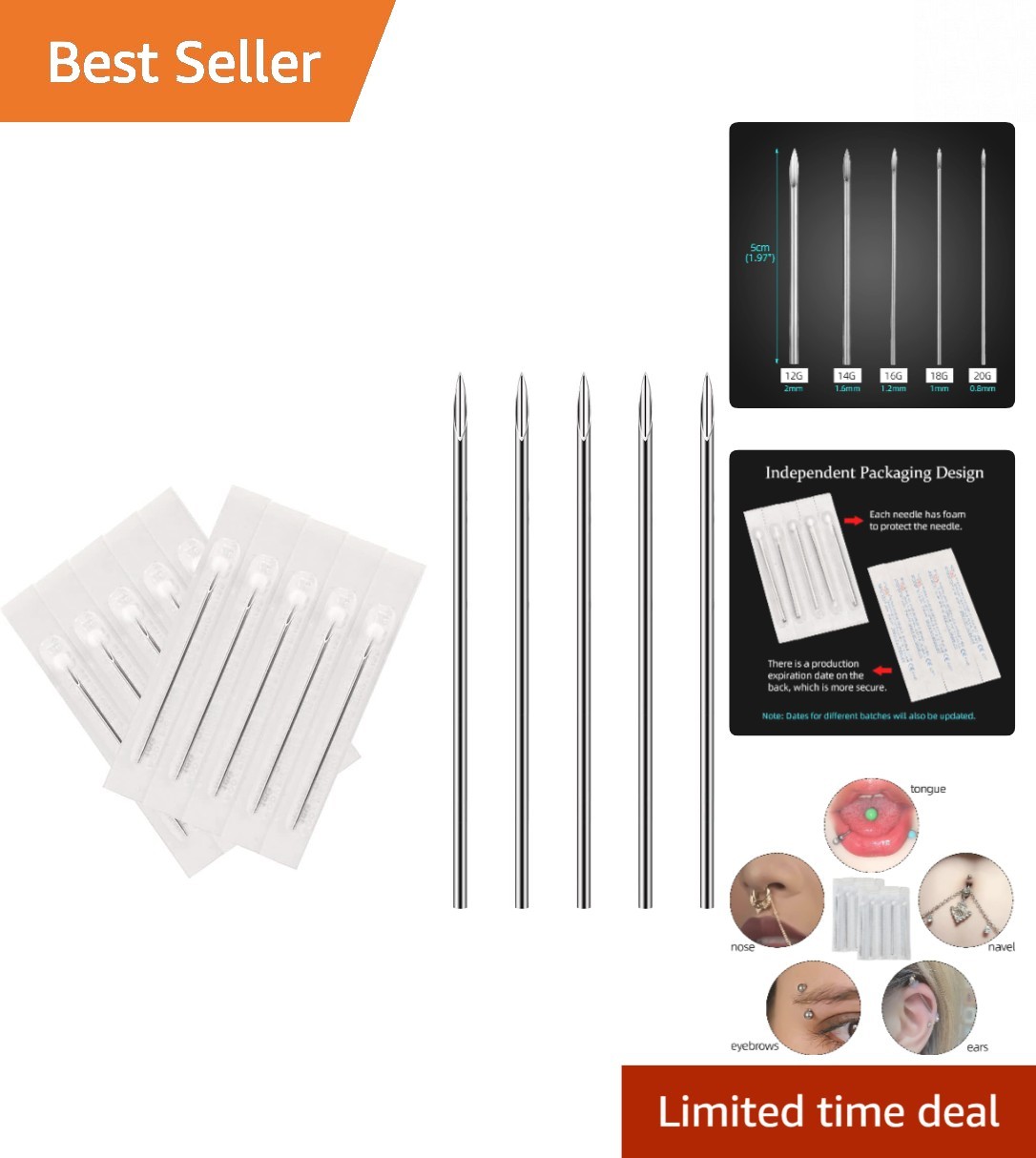 10pcs Disposable Stainless Steel Body Piercing Needles 14G 16G - Safe & Hygienic